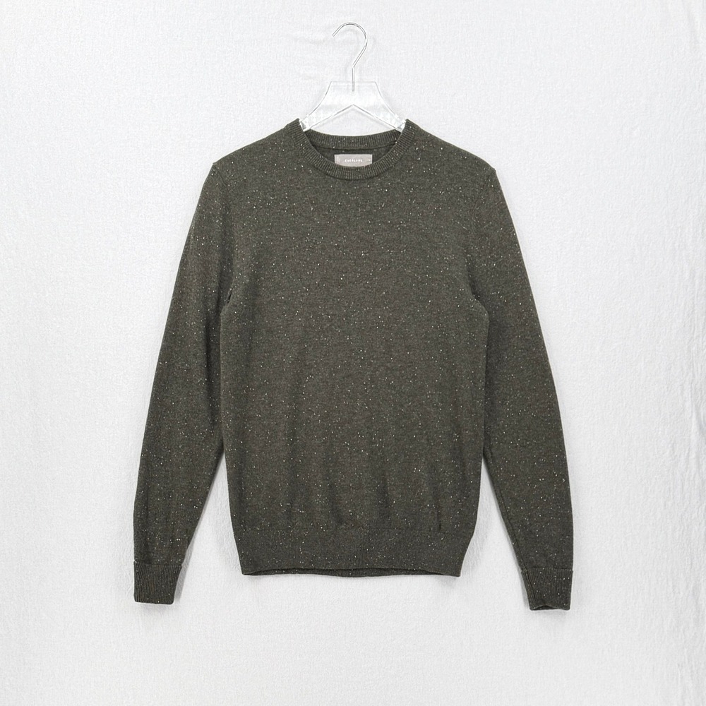 EVERLANE 100% Cashmere Donegal Crew Neck Sweater Mens Small Olive Green Speckled